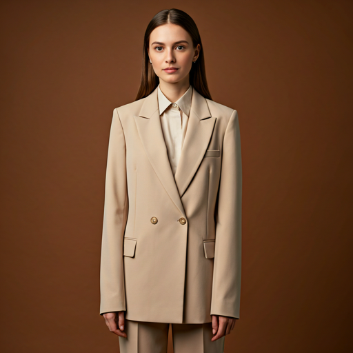 Woman in sophisticated tailored beige blazer